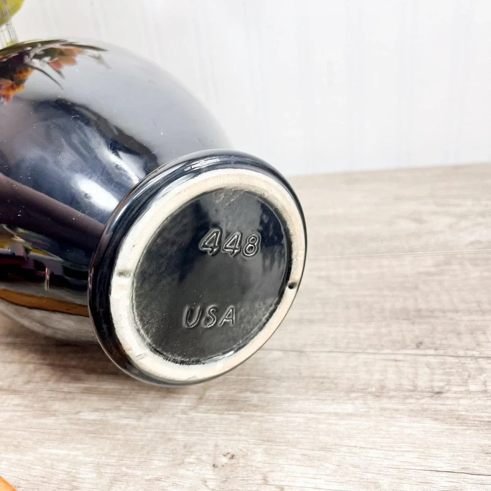 Vintage Black Ceramic Vase: USA Stamped‎ Decorative Flower Vase
